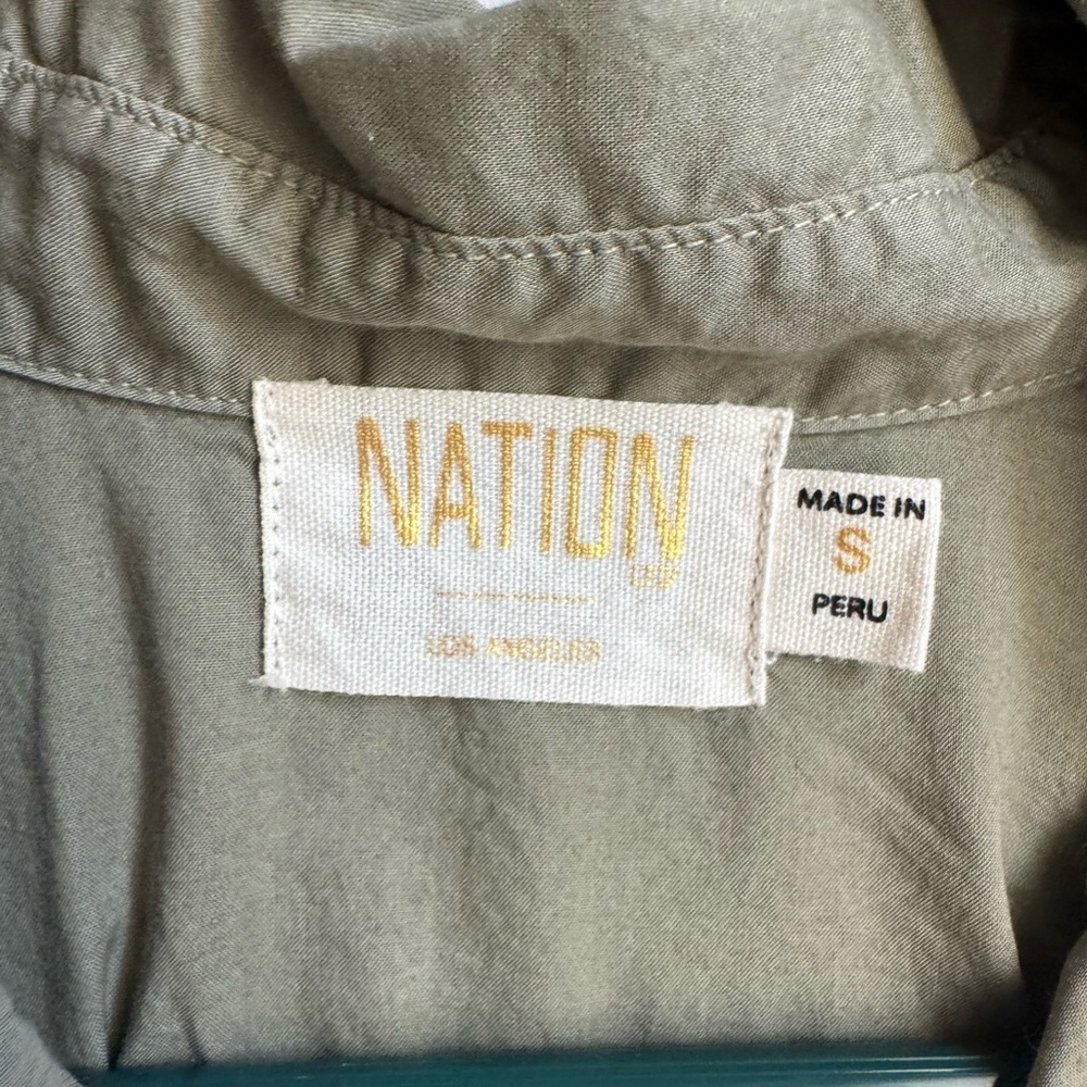 Nation LTD Pima Cotton Blouse S | Puff Sleeve Button Front Top Minimalist Chic - Picture 13 of 14
